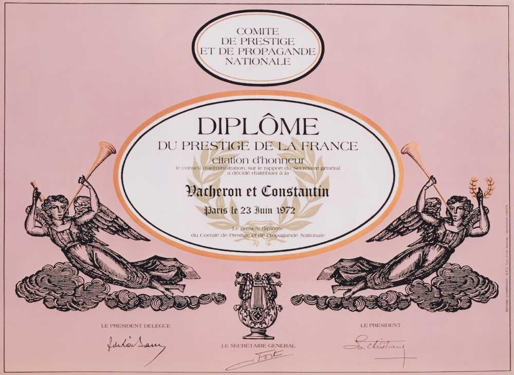 Diplôme Comite de Prestige  horloger VACHERON CONSTANTIN