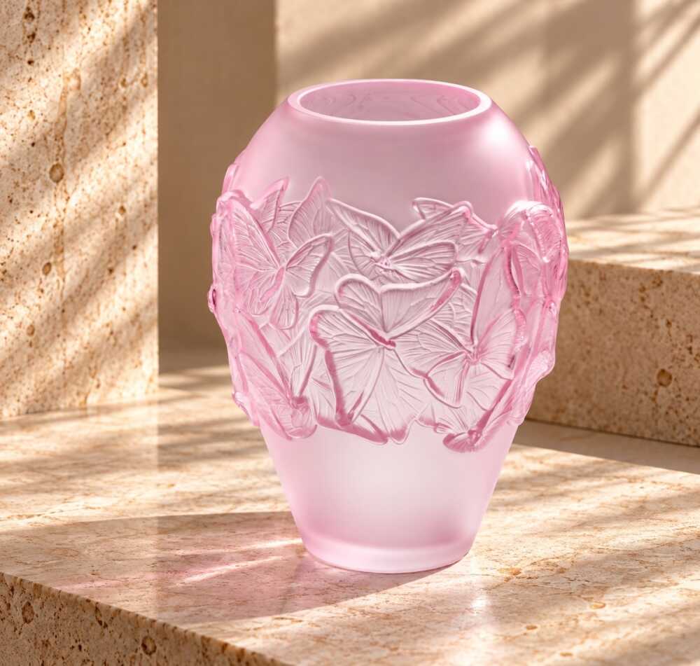 les Papillons vase rose