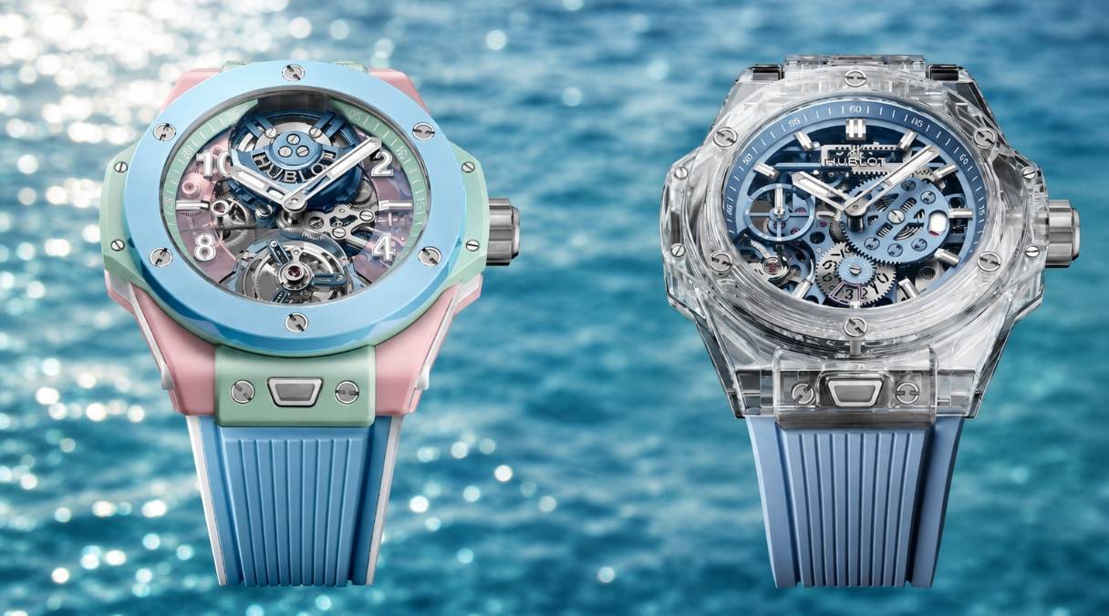 Écran total pour Hublot : deux montres Big Bang sur fond bleu azur